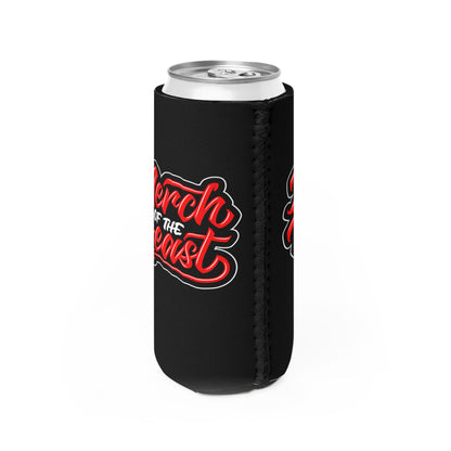 Merch of the Beast logo slim can cooler