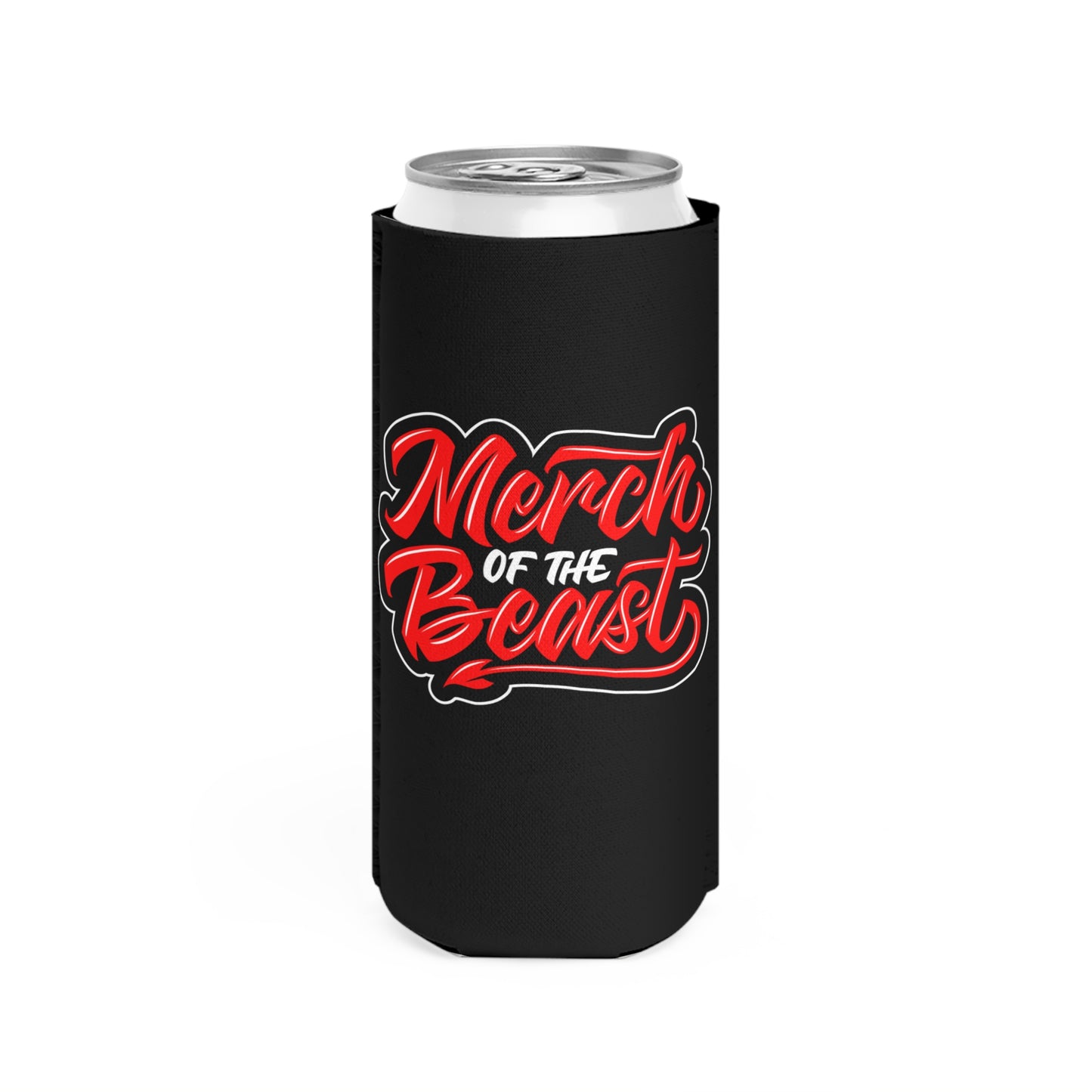 Merch of the Beast logo slim can cooler